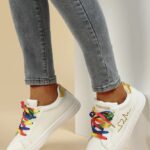 Colorful Strap Lace Up Front Skate Sneakers
