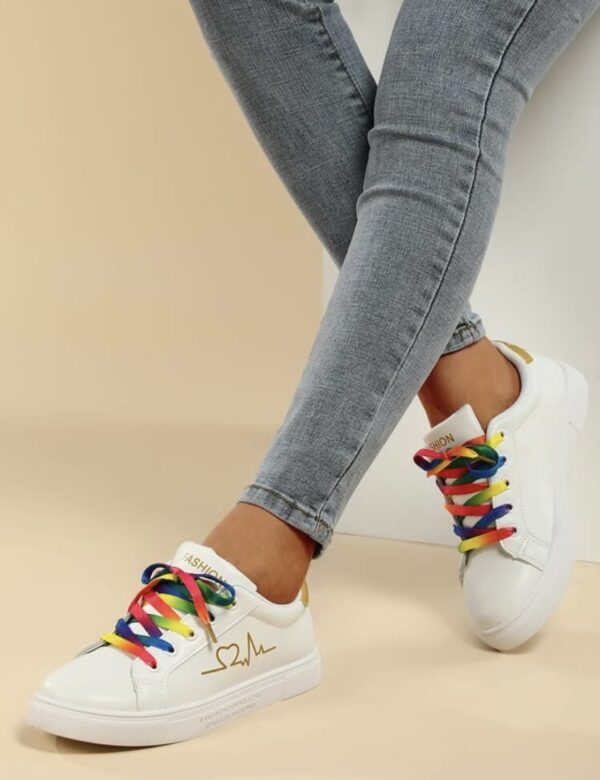 Colorful Strap Lace Up Front Skate Sneakers - Image 2