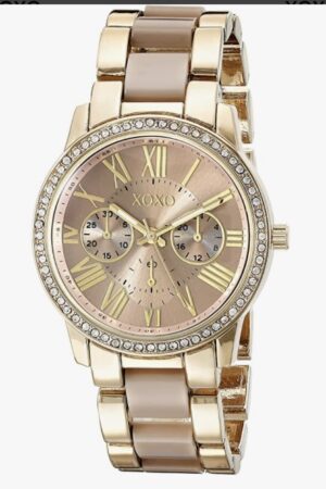 XOXO Women's Analog Watch with Gold-Tone Case, Crystal-Inset Bezel