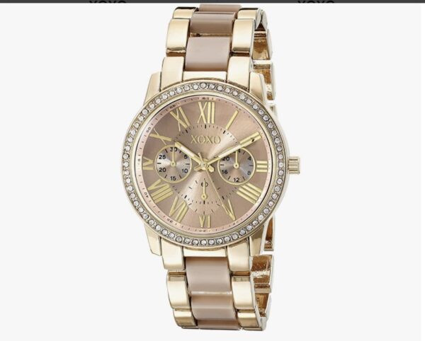 XOXO Women's Analog Watch with Gold-Tone Case, Crystal-Inset Bezel