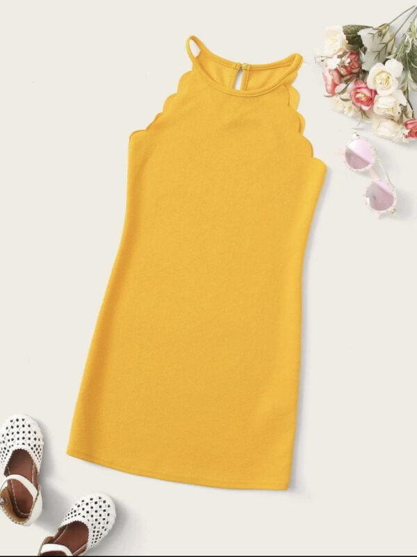 Girls Scallop Trim Halter Dress
