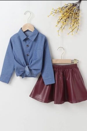 Toddler Girls Pocket Patched Blouse & Skirt