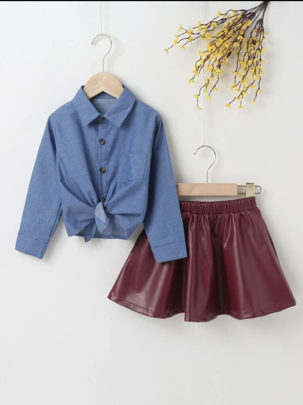 Toddler Girls Pocket Patched Blouse & Skirt