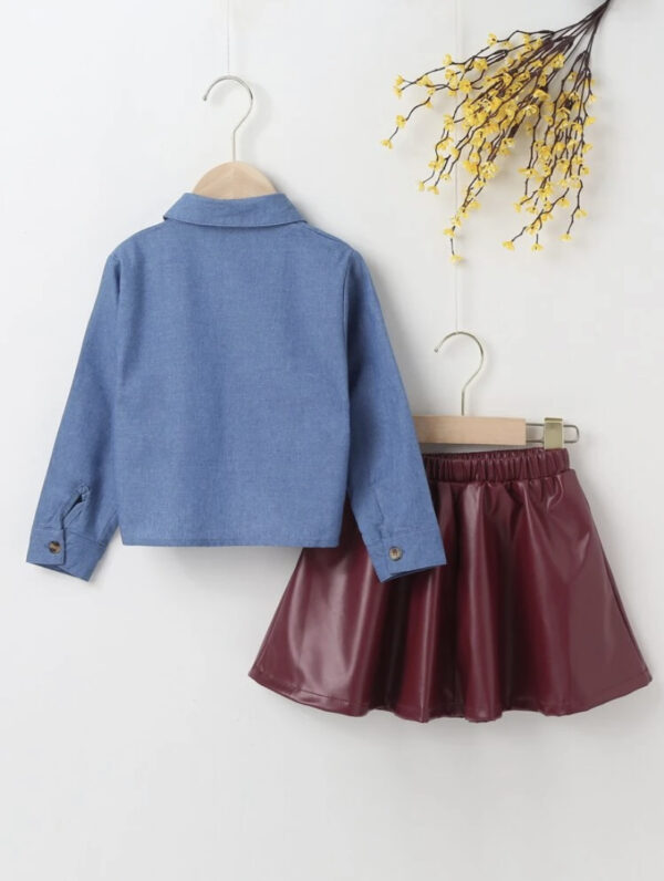 Toddler Girls Pocket Patched Blouse & Skirt - Image 2