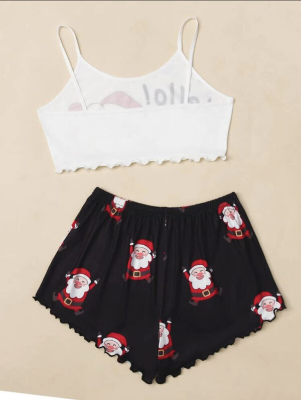 Christmas Letter & Santa Claus Print Lettuce Trim PJ Set - Image 2
