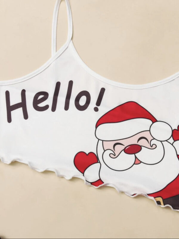 Christmas Letter & Santa Claus Print Lettuce Trim PJ Set - Image 4