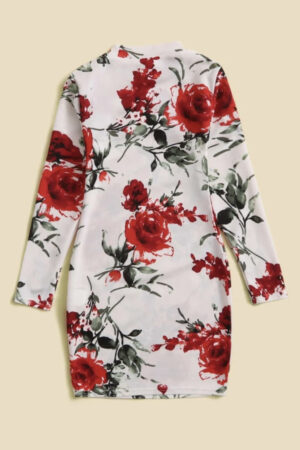 Girls Floral Print Stand Neck Dress