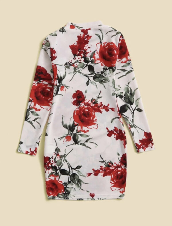 Girls Floral Print Stand Neck Dress