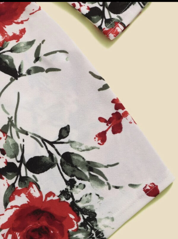 Girls Floral Print Stand Neck Dress - Image 3