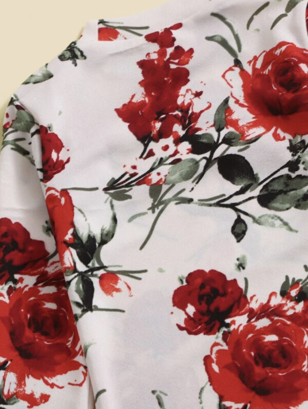 Girls Floral Print Stand Neck Dress - Image 4