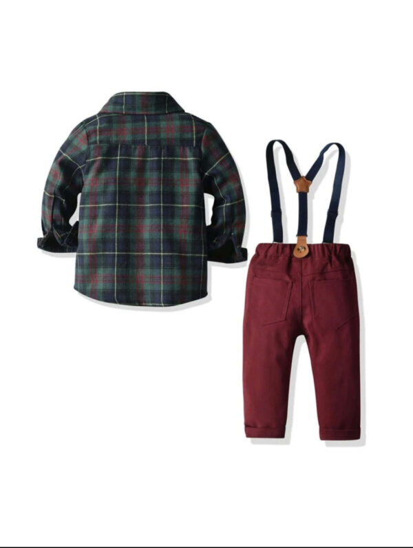 Toddler Boys Tartan Plaid Bow Front Shirt & Suspender Pants - Image 3