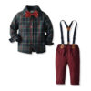 Toddler Boys Tartan Plaid Bow Front Shirt & Suspender Pants