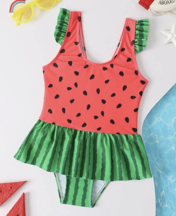 Watermelon Print Ruffle Hem One Piece Swimsuit