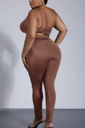 Sexy Plus Solid Crop Cami Top & Strappy Detail Leggings