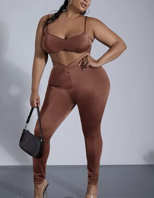 Sexy Plus Solid Crop Cami Top & Strappy Detail Leggings - Image 2