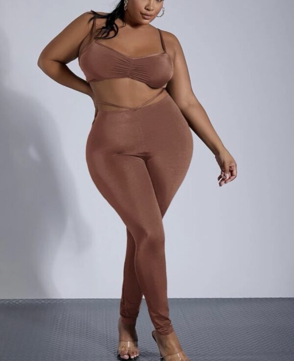 Sexy Plus Solid Crop Cami Top & Strappy Detail Leggings - Image 4