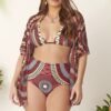 3pack Plus Graphic Print Bikini Swimsuit With Kimono - Image 4
