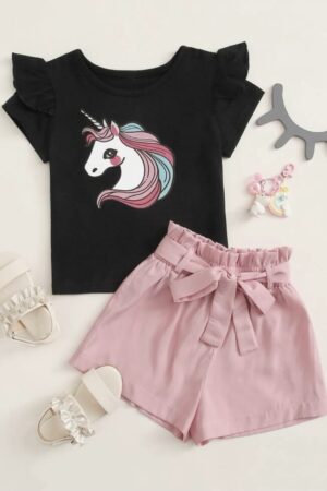 Graphic Tee With Belted Shorts