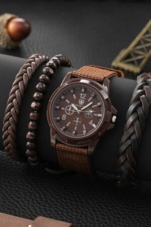 Round Pointer Quartz Watch & 3pcs Bracelet