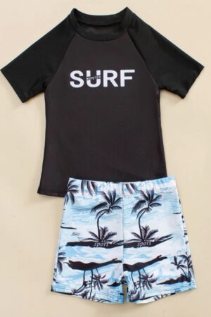 Boys Palm Tree Print Beach Swimsuit