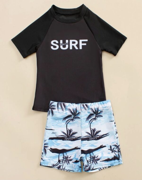 Boys Palm Tree Print Beach Swimsuit